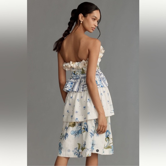 Anthropologie NWT Maeve Linen Blend Strapless Knee-Length Dress size S. - Picture 8 of 16